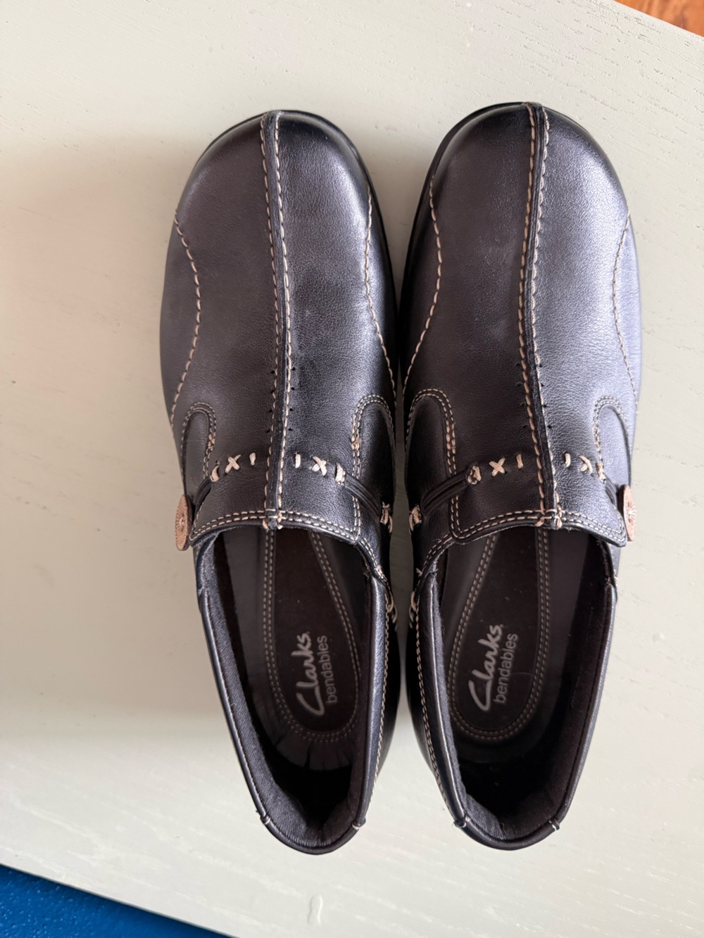 Clarks Bendables Black Leather Shoes 35062 Womens Size 8 M Slip On Loafers
